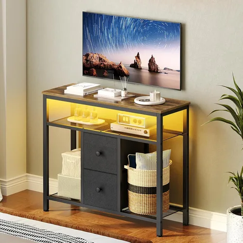 Miniatura 2 de YATINEY Soporte de TV con luces LED, soporte de TV para aparador, centro de entretenimiento alto con 2 cajones de tela, mesa consola multimedia