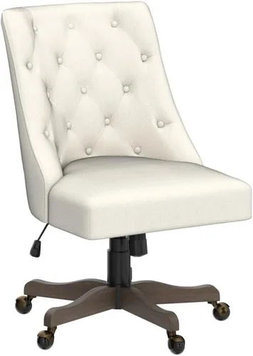 Miniatura 5 de Silla moderna de oficina en casa sin brazos, cómoda silla de escritorio tapizada con base de madera vintage, silla giratoria de altura ajustable