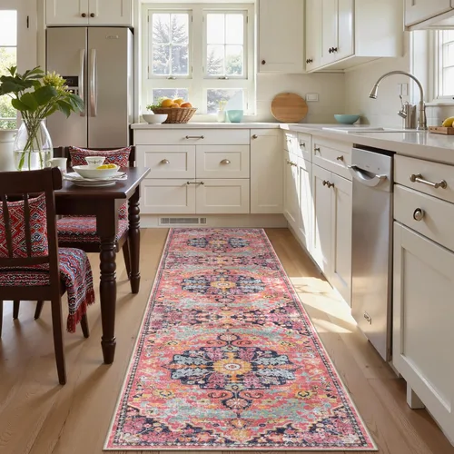 Miniatura 2 de Lahome Boho 2'8"x10' Alfombra Lavable para Pasillo de Cocina con Respaldo de Goma, Alfombras de Cocina Bohemias Antideslizantes y Suaves, Alfombra