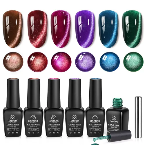 Miniatura 21 de Beetles - Juego de esmaltes de uñas de gel para boda, 6 colores, color nude, rosa, malva, blanco, con brillantina, para remojar con luz UV LED, arte