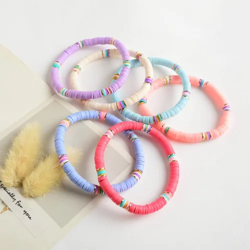 Miniatura 3 de LALAPPLE Preppy Heishi - Pulseras elásticas apilables de arcilla arcoíris para mujer, pulseras apilables para mujer, pulseras coloridas bohemias