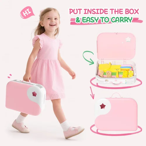Miniatura 2 de Juego de cuchillos de cocina para niños para cocinar de verdad con caja de almacenamiento rosa, juguete de cocina Montessori con tabla de cortar