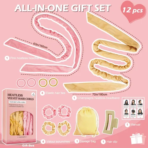 Miniatura 5 de Cintillo para rizos sin calor durante la noche, rizadores sin calor de 177.8 cm para cabello medio largo, color rosa champán Champán y rosa