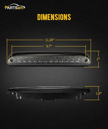 Miniatura 8 de Partsam Luz de freno trasera alta de montaje tercera con 12 LED rojos/blancos, lente ahumado, carcasa cromada, lámpara de carga impermeable