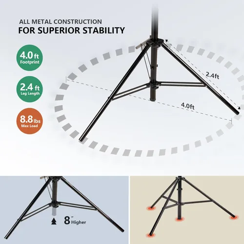 Miniatura 4 de 【Resistente de 16 pies】Trípode RAUBAY Extreme Tall para cámara de video deportiva con amortiguación de aire, soporte de luz telescópico de aleación