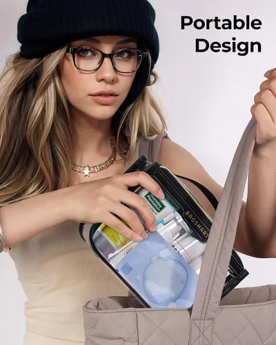 Miniatura 7 de BAGSMART Bolsa de aseo aprobada por la TSA, bolsa de aseo de viaje transparente, bolsa de cosméticos de maquillaje para mujeres, bolsa organizadora