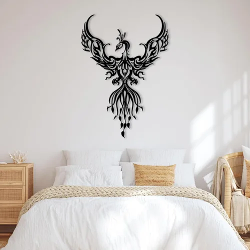 Miniatura 5 de Phoenix Anka - Arte de pared, letrero de metal, símbolo, decoración del hogar para sala de estar, 24 x 17 pulgadas, color negro, regalo