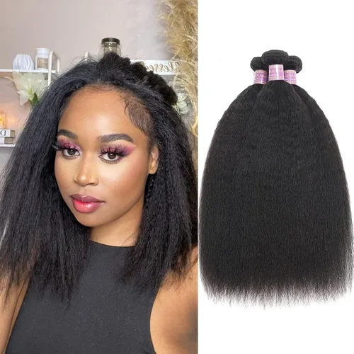 3 paquetes de cabello humano lacio tipo afro, color negro natural, Yaki, lacio, brasileño, virgen, Remy grado 10A, 100% sin procesar, extensiones de
