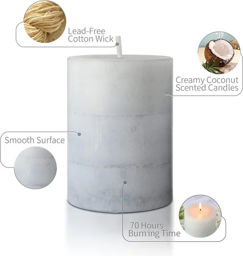 Miniatura 3 de CRYSTAL CLUB Velas perfumadas de pilar, velas aromáticas de coco cremoso de aromaterapia, velas aromáticas hereditarias de combustión limpia y sin