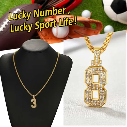 Miniatura 3 de ChainsProMax Colgante de números de circonita cúbica 0-9 para hombre, collar de letra inicial brillante, collar de joyería de la suerte, chapado