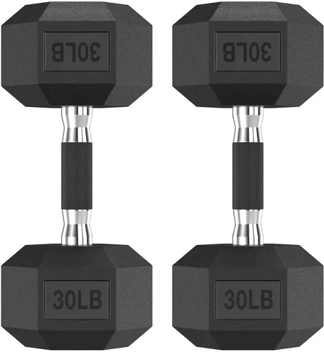 Miniatura 37 de HANDBODE Juego de 2 mancuernas hexagonales de 2.5 a 65 libras con revestimiento de goma, mancuernas para ejercicio y fitness, peso de mano
