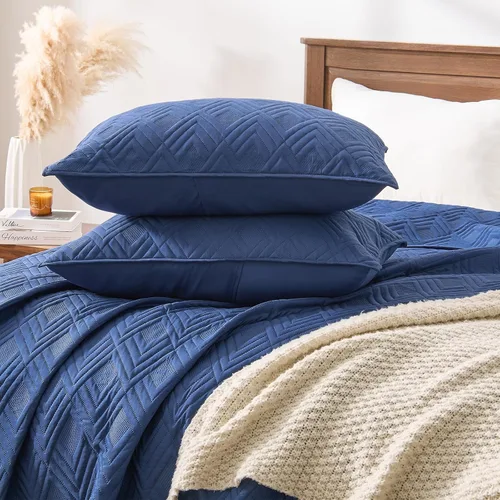 Miniatura 4 de EMME Juego de ropa de cama tamaño Queen, color azul marino, colcha suave y ligera prelavada, 3 piezas, acogedora colcha reversible de microfibra