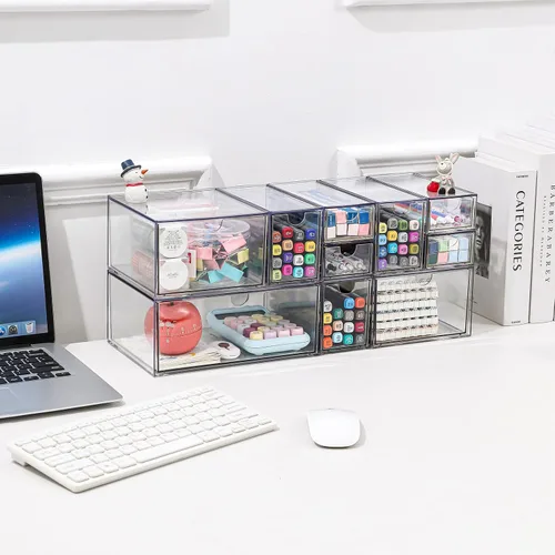 Miniatura 2 de Organizador de cajones de maquillaje, organizador de cajones de escritorio con 4 cajones, 3 tamaños diferentes, adecuado para escritorio de oficina