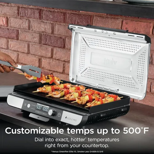Miniatura 3 de Ninja Sizzle Pro XL Plancha de Interior de 20 Pulgadas + Parrilla, Tapa Ventilada Desmontable, Control de Grasa, Placas Antiadherentes de Cerámica