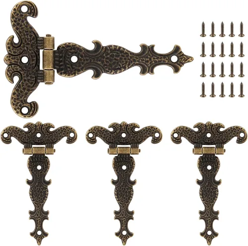 Miniatura 8 de 4 bisagras de correa en T, bisagras resistentes, herrajes negros antiguos decorativos para puerta de granero, puerta con tornillos