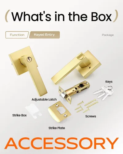 Miniatura 7 de Leydebong Paquete de 2 pomos de puerta de entrada con llave igual, pomo de puerta con cerradura y llave, manijas de puerta doradas para exterior e