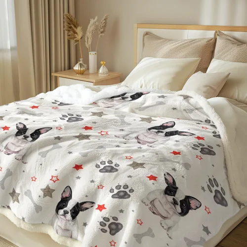 Miniatura 2 de Sleepwish Manta de forro polar sherpa de Bulldog francés para el sofá, súper suave y linda, manta de felpa para niños amantes de los perros, bebé