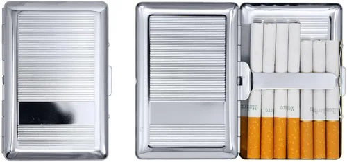 Miniatura 7 de Juego de 2 cajas de cigarrillos ultra compactas chapadas en metal tamaño King y caja de almacenamiento (estampado Victoria plateado)