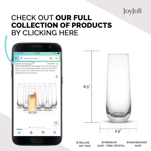 Miniatura 2 de JoyJolt Milo Copas de champán sin tallo, juego de 4 vasos de cristal. 9.4 onzas. Juego de copas de champán. Copas de vino prosecco, juego de copas