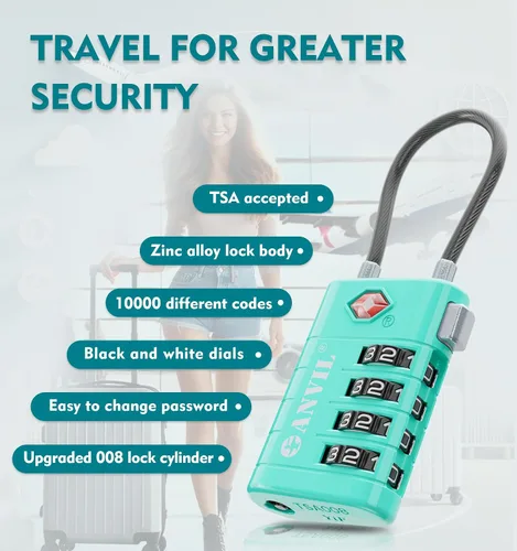 Miniatura 5 de ANVIL Candados de equipaje TSA de 4 esferas con alerta de búsqueda: núcleo TSA008 mejorado para máxima seguridad, ideal para equipaje, maleta