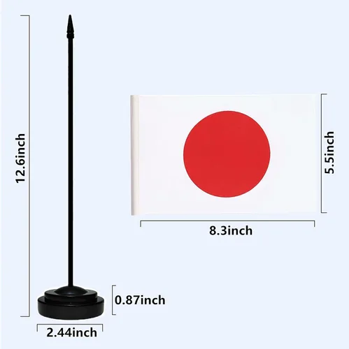 Miniatura 3 de Juego de banderas de escritorio japonesas de lujo, pequeñas banderas de escritorio japonesas en miniatura con poste sólido, base negra y tapa