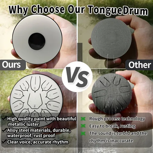 Miniatura 7 de Yahpetes Tambor de lengua de acero, instrumento de percusión musical, tambor de lluvia de metal para exterior, 6 pulgadas, 11 notas, tecla C