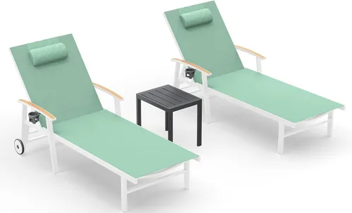 Miniatura 40 de Ciokea Sillón para exteriores con almohada, tumbona de aluminio de 5 posiciones con ruedas y reposabrazos, silla de piscina resistente de 400 libras