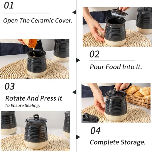 Miniatura 7 de Ceramic Food Storage Jars,25 Oz Porcelain Kitchen Canisters with Airtight Lids Set of 3,Flour Containers for Countertop,Farmhouse Decor Serving