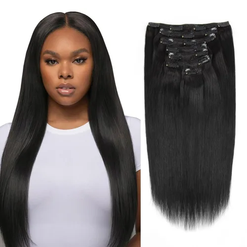 Miniatura 24 de Sassina - Extensión de pelo humano lacio con ondas, con clip, 8A, doble trama, italiano, grueso, extensiones de 10-22 pulgadas, 4.23 oz, 7