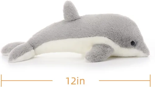 Miniatura 9 de Apricot Lamb Juguetes de peluche del océano, delfín gris, animal marino, suave, perfecto para niñas y niños (delfín gris, 12 pulgadas)