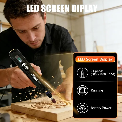 Miniatura 4 de Herramienta giratoria inalámbrica, kit de amoladora de pantalla Sreen de 6 velocidades con pinza universal y luz LED frontal, 68 accesorios