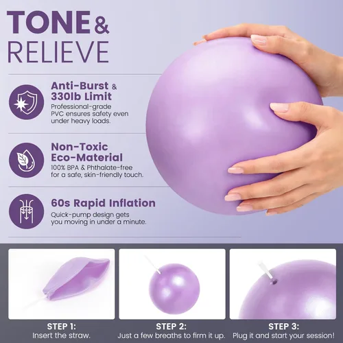 Miniatura 4 de Kit esencial de anillo de pilates para mujer, equipo de entrenamiento en casa con pelota de 9.8 pulgadas, bandas de resistencia, círculo mágico