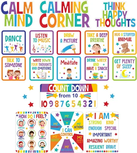 Miniatura 8 de Pajean Juego de tablero de anuncios para rincón de calma en el aula, conjunto de decoración para el aula, tabla de sentimientos, gestión