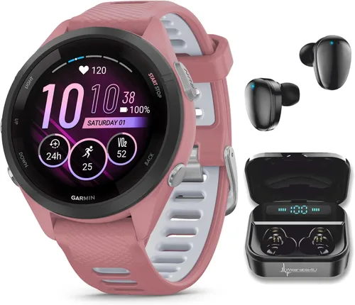 Miniatura 11 de Garmin Forerunner 265 Music GPS Reloj inteligente para correr de 46 mm, Aqua con pantalla táctil AMOLED de 1.3 pulgadas y auriculares negros