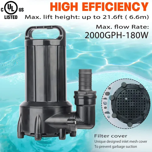 Miniatura 2 de WaterRebirth (PB2000, 2000 GPH) Bomba de agua sumergible de alto flujo - Bomba de agua para el hogar/en línea - Bomba sumergible - Bomba