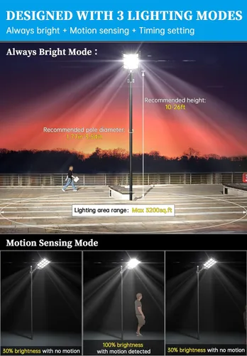 Miniatura 3 de Gefolly SL-6000W Luz de Calle Solar para Exteriores, Luz de Estacionamiento Comercial de Ángulo Amplio 600000 lm, del Atardecer al Amanecer, 6500 K