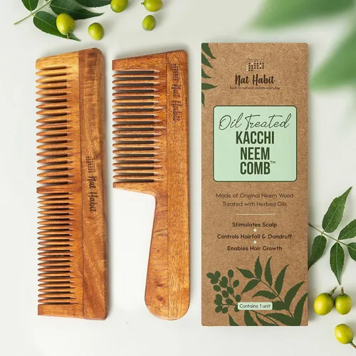 Miniatura 2 de Nat Habit - Peine de neem natural, peine de madera, crecimiento del cabello, para hombres y mujeres, tratado con aceite de neem, dientes dobles