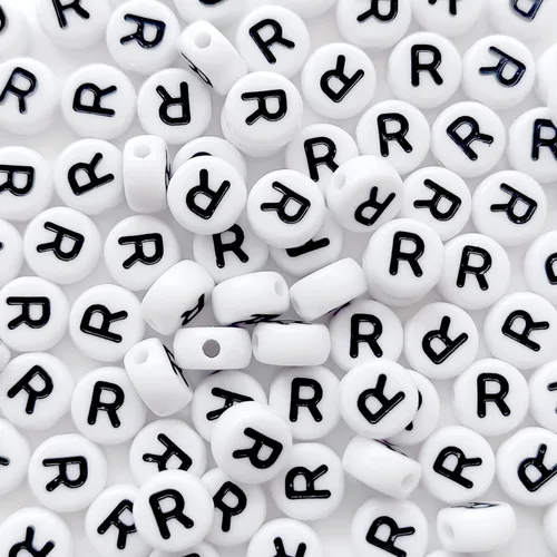 Miniatura 29 de 100 cuentas de letra, cuentas redondas blancas acrílicas del alfabeto de 0.157 x 0.276 pulgadas (0.157 x 0.276 in), cuentas vocales de letra A