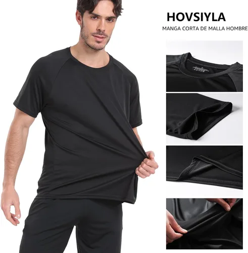 Miniatura 3 de HovSiyla - Paquete de 1/5 camisetas para correr de hombre, tops deportivos, ajustados, para gimnasio, transpirables, con tecnología de absorción