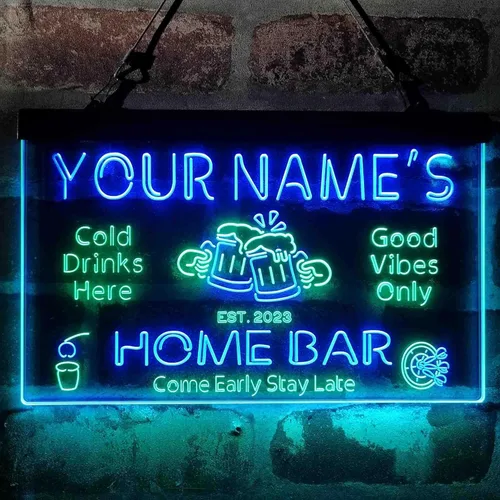 Miniatura 2 de ADVPRO Letrero de Neón LED de Doble Color Personalizado con Su Nombre para Bar Casero Cerveza Año de Establecimiento Verde y Azul 16 x 12 Pulgadas