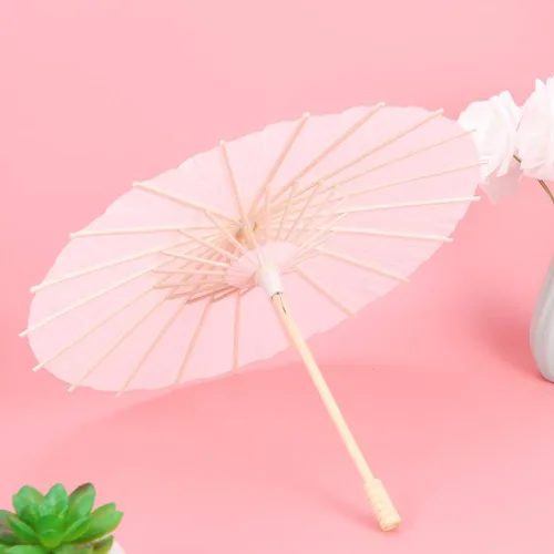 Miniatura 8 de Toyvian Sombrilla de papel decorativo blanco para manualidades y accesorios fotográficos (15.7 pulgadas, mango de estilo aleatorio)