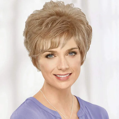 EMMOR Pelucas de Cabello Humano Rubio Corto para Mujeres Mezcladas con Fibra Saludable Color Mixto Corte Pixie Peluca, Uso Diario Natural (Color
