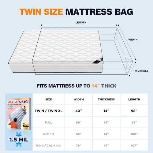 Miniatura 2 de 2 bolsas de colchón de plástico para almacenamiento en movimiento, funda de colchón impermeable, protector de colchón para suministros de mudanza