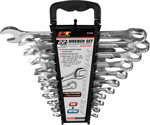Miniatura 6 de Performance Tool W1084 Juego de llaves combinadas de 22 piezas (tamaño métrico y estándar) con estante organizador