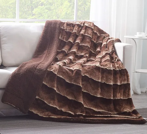 Miniatura 21 de Tache - Manta de piel sintética gris para sofá, manta mullida con textura burbujeante a rayas en relieve, cálida, súper suave y esponjosa, manta