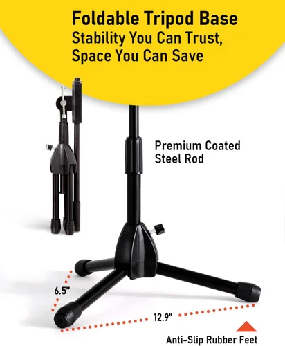 Miniatura 6 de Stage Rocker Soporte de micrófono de trípode plegable de bajo perfil con boom - Altura que se extiende de 9.6'' a 16.9'', con brazo telescópico