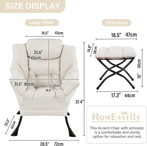 Miniatura 2 de Silla perezosa con otomana, silla de descanso moderna y grande con reposabrazos y reposapiés, silla de lectura con otomana, silla de sofá de ocio