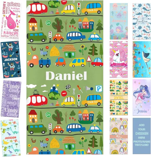 Miniatura 17 de Toalla de playa personalizada para niños, toallas de playa personalizadas de poliéster de secado rápido con nombres para niñas y niños, 30 x 60