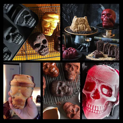 Miniatura 4 de Molde de silicona para pastel de calavera de Halloween, molde de silicona 3D de calavera pirata de 6 cavidades, adecuado para pan, pastel de mousse