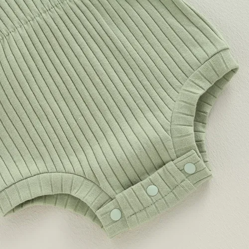 Miniatura 35 de Traje de verano para niña pequeña, de manga corta, acanalado, overol liso, pantalones cortos, ropa para recién nacidos